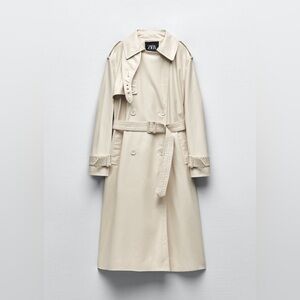Zara Leather Belted Trench - L (IVORY)